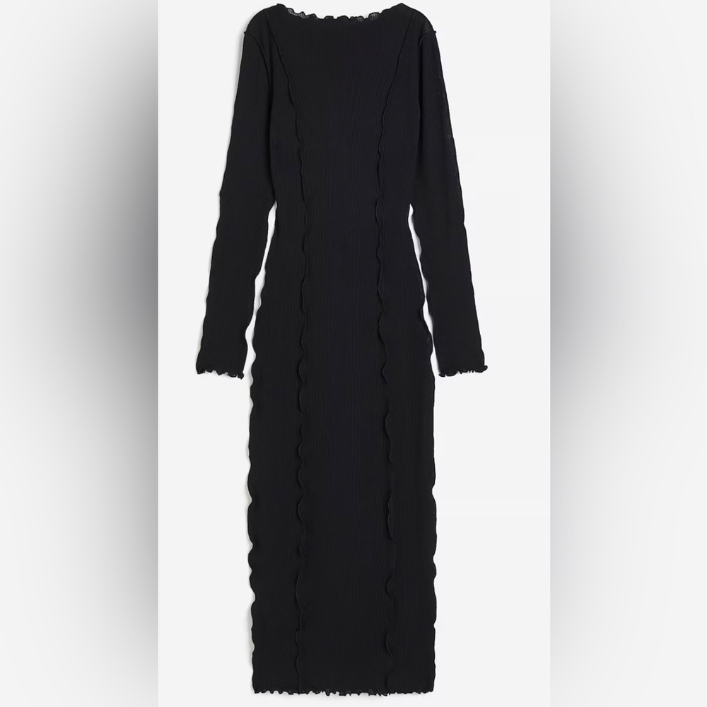 H&M OVERLOCK-DETAIL RIB-KNIT DRESS